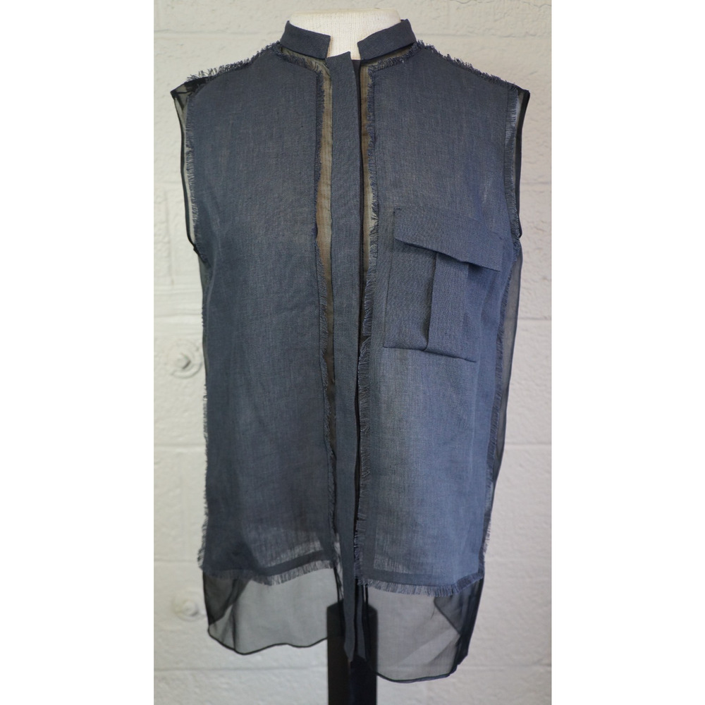 JOSEPH Linnen & Sheer Silk Sleeveless Blouse FR38 US6 M .